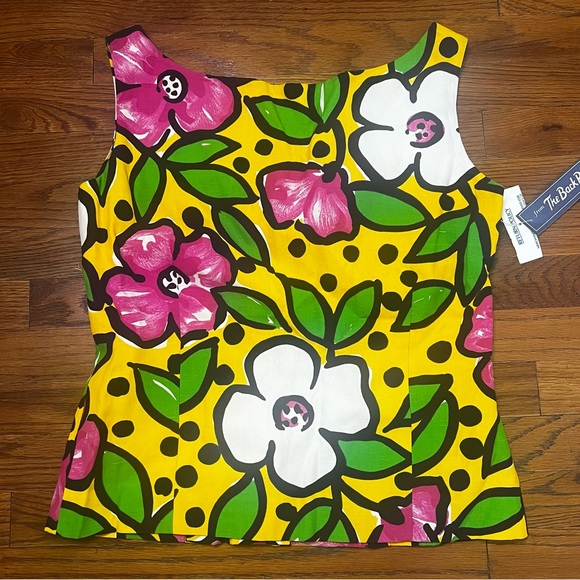 vintage adrienne vittadini sleeveless button up floral linen & silk blouse 6 - Picture 5 of 7